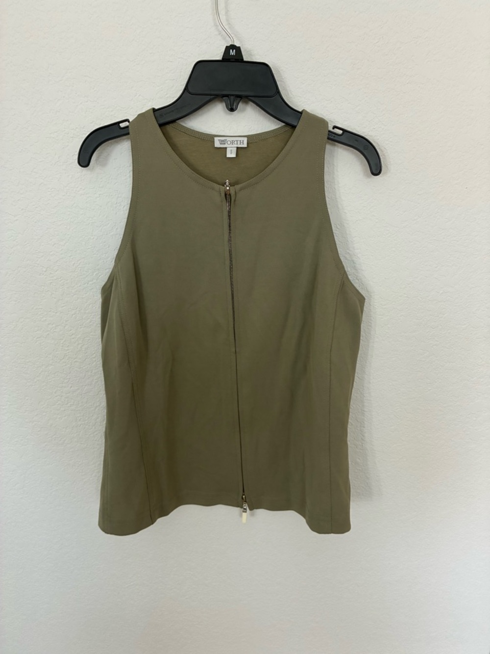 Worth Olive Green Sleeveless Zip Front Tank Size S Minimalist Chic Top
